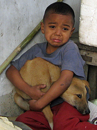 This little boy hid his dog away